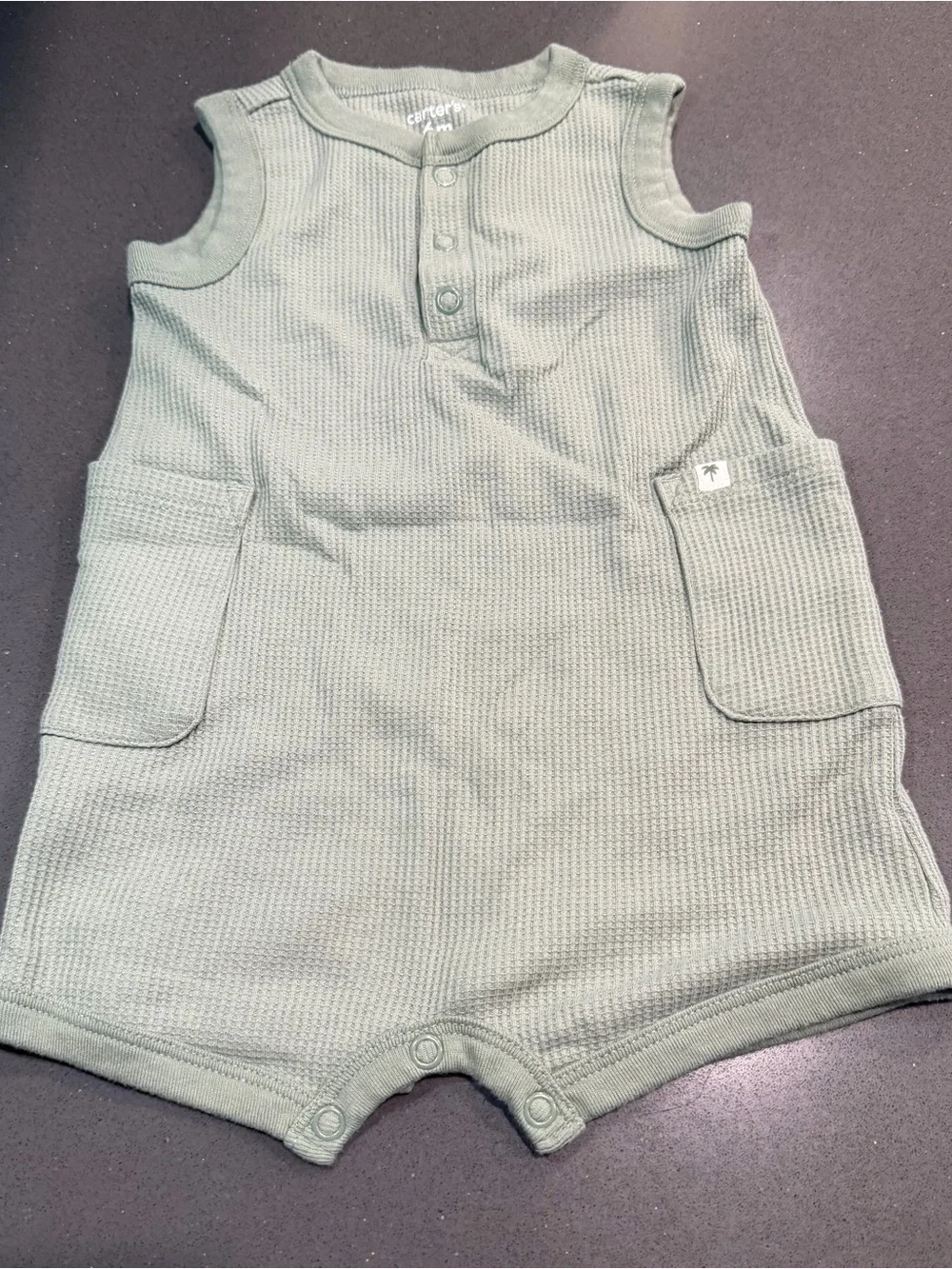 Carter's Sage Green Sleeveless Waffle Romper